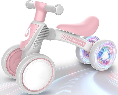 Juguetes de bicicleta de equilibrio para bebés de 1 año, bicicleta de equilibrio para niños de 10 a 36 meses, sin pedal, 4 ruedas de silencio y