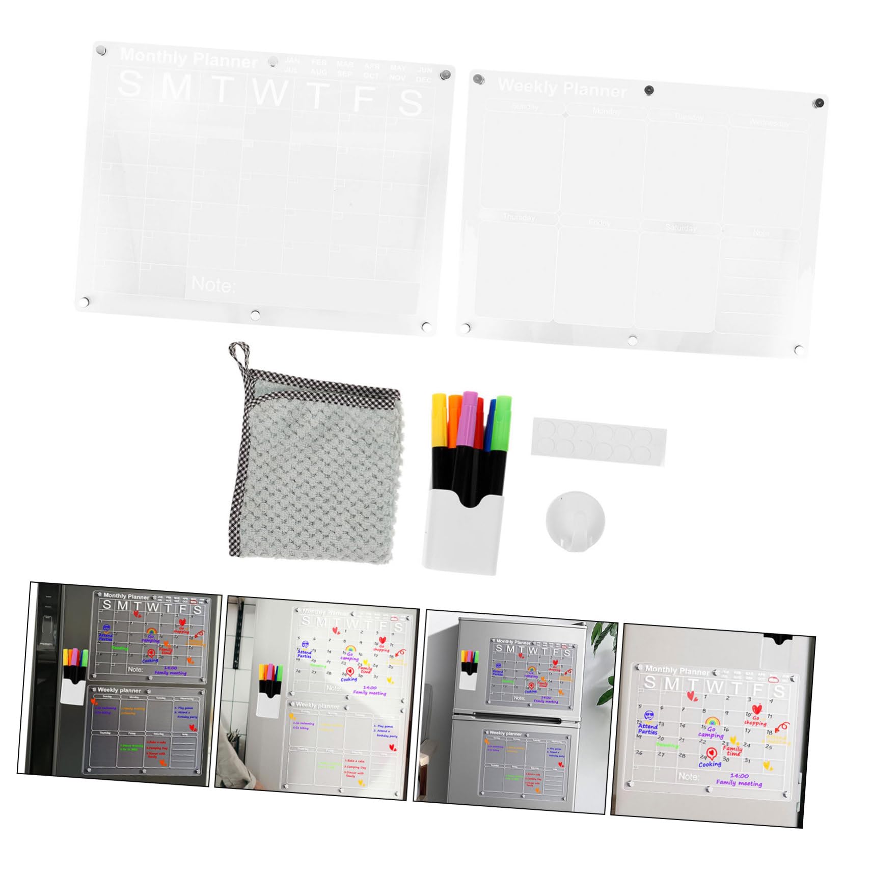 Calendario Magnetico per Frigo in Acrilico Cancellabile Secco Lavagna Trasparente Calendario Mensile per Organizzazione Agenda Memo e Note su Superficie Magnetica
