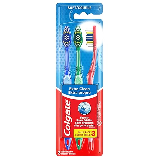 Colgate Extra Clean Toothbrush, Soft Toothbrush for Adults, 3 Count (Pack of 1)