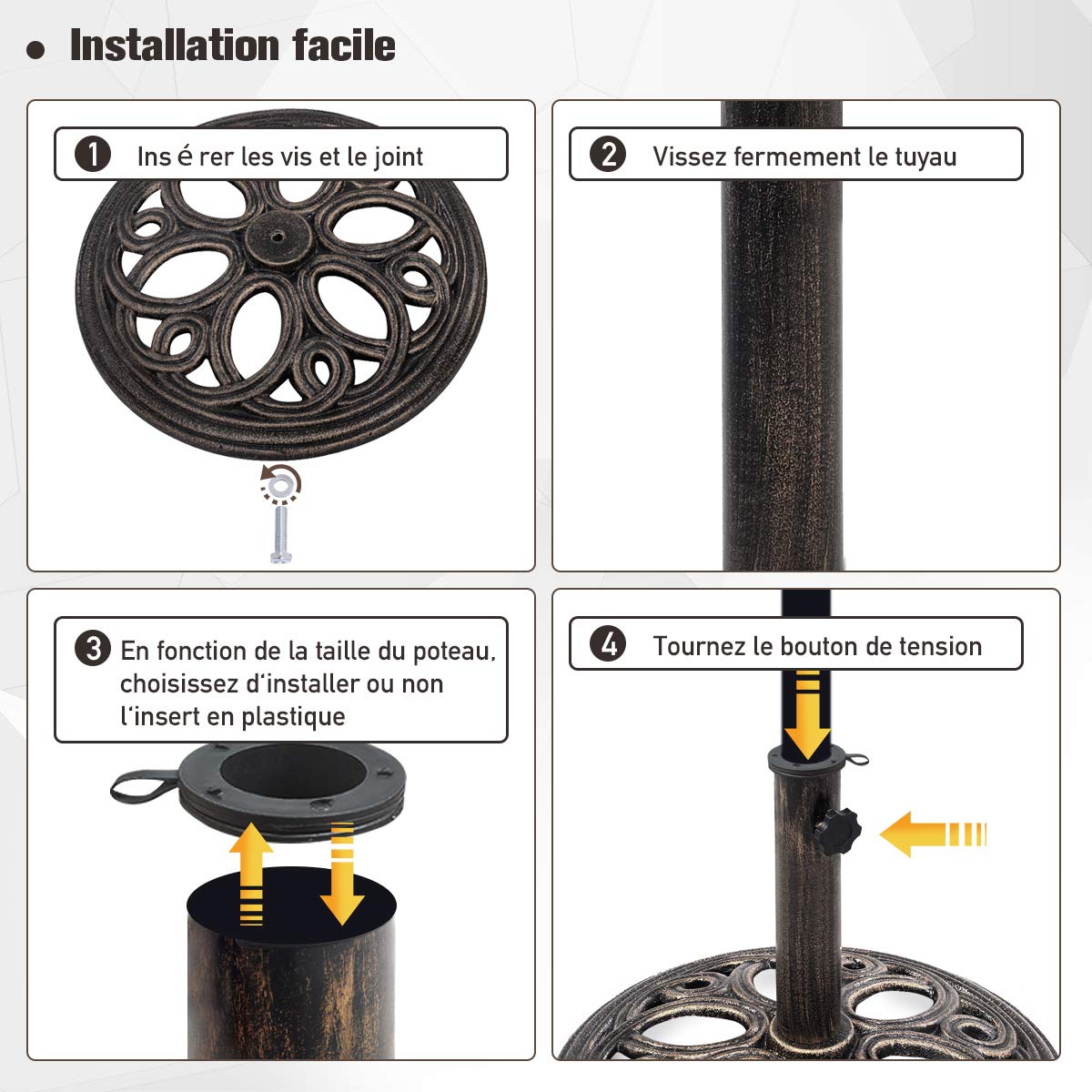 COSTWAY Pied de Parasol Rond en Fonte pour Mât ∅38-48mm