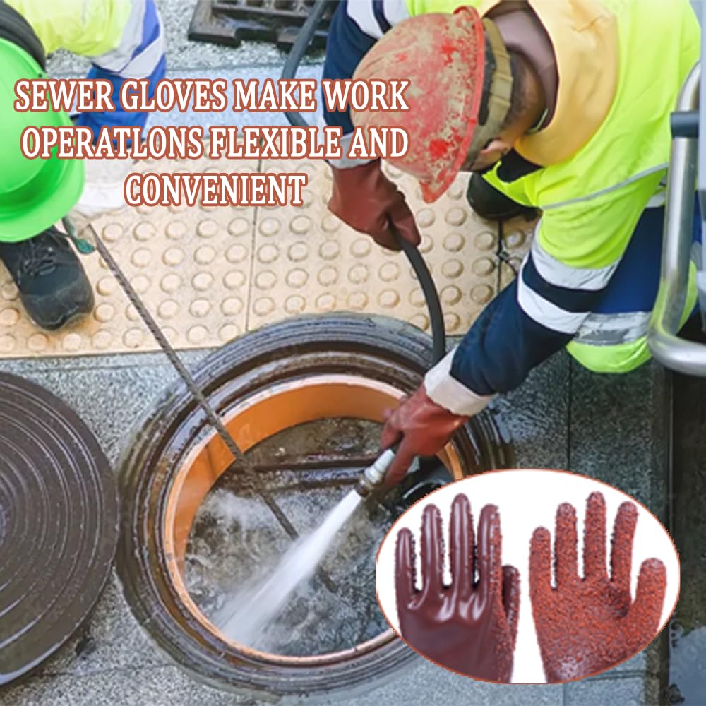 3 pares de guantes de alcantarillado resistentes | Guantes de trabajo con revestimiento de PVC resistentes a la abrasión para limpieza de desagües y fontanería, aceite y resistentes