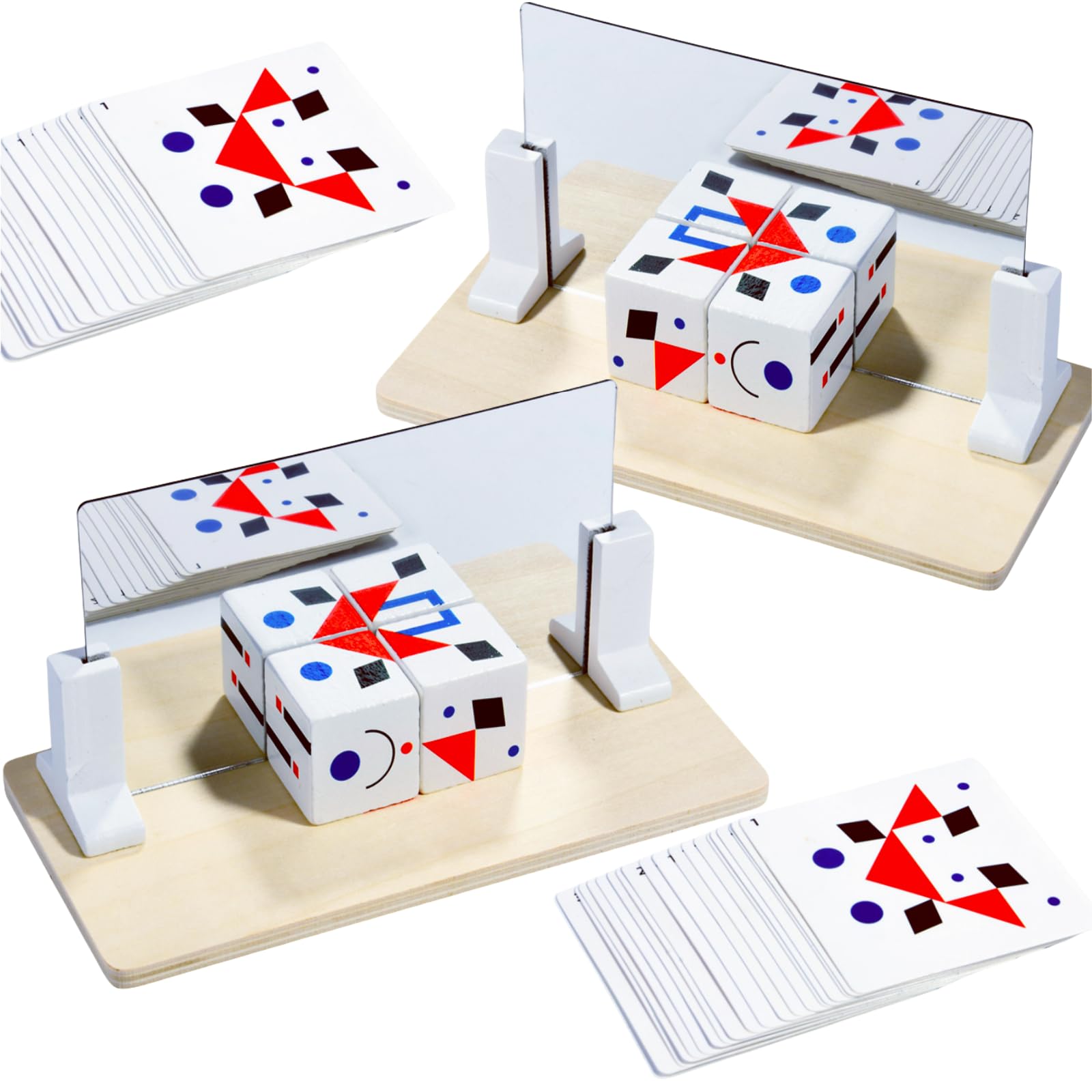 2 Pcs Wooden Mirror Cube Puzzle Game, Spatial Thinking and Pattern Matching Logic Puzzle, Educational Board Game Toy for Kids
