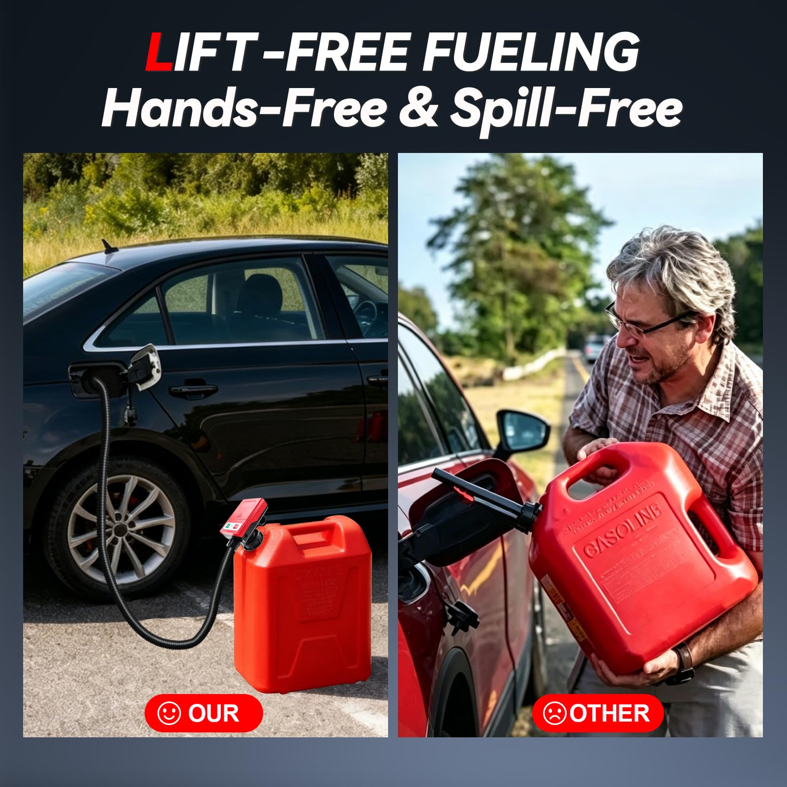 Pompa per Travaso Benzina con Sensore di Arresto Automatico,3.2GPM | 12 L/min,Ricarica a 12 V CC, Ricarica Tramite Accendisigari,Ingresso Olio da 28 mm,Adattatore di 4 Dimensioni,Tubo da 130 cm