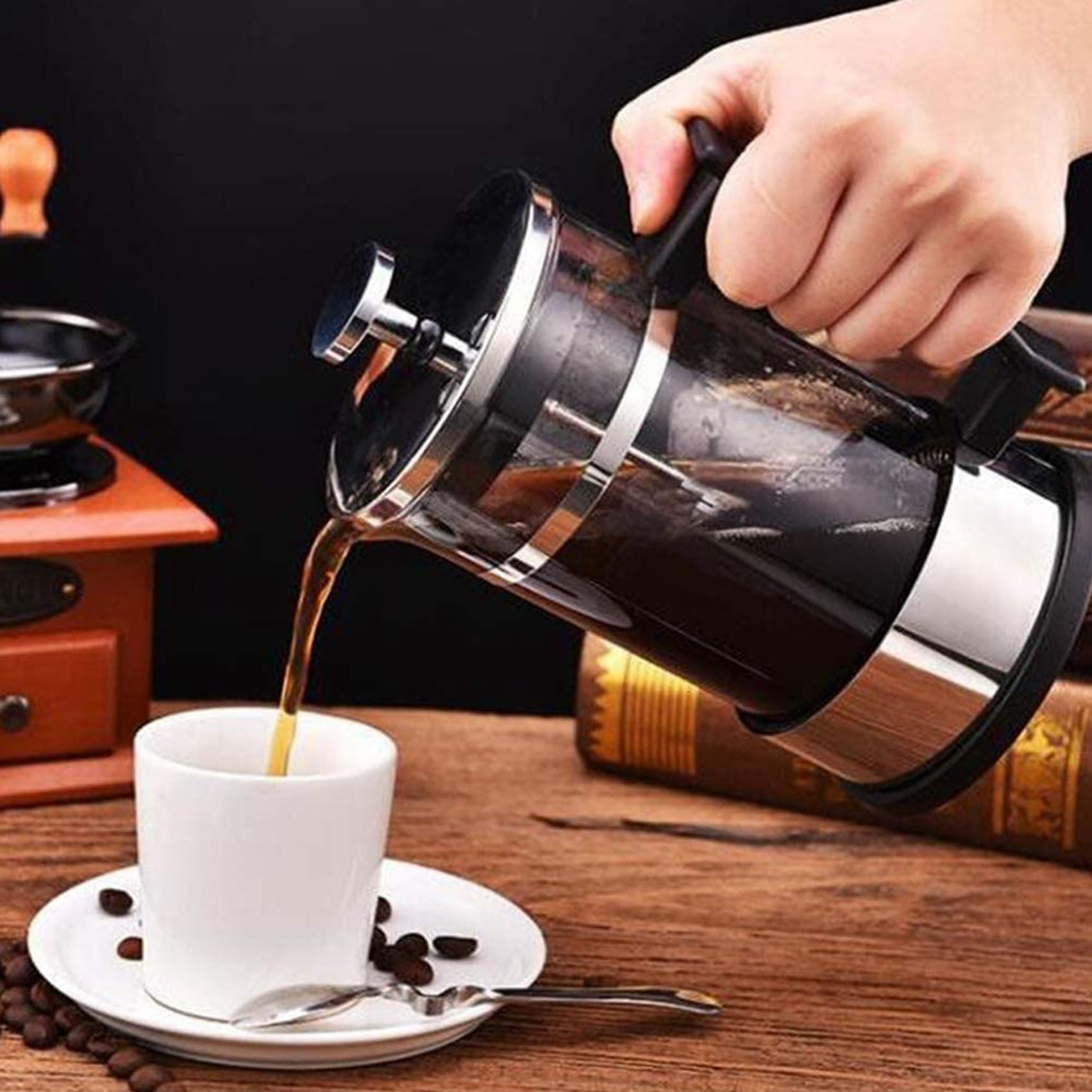5X Cafetera, Cafetera de Vidrio de Acero Inoxidable, Cafetera de Filtro de Prensa Francesa, Tetera Doméstica, Adecuada para Hacer Té