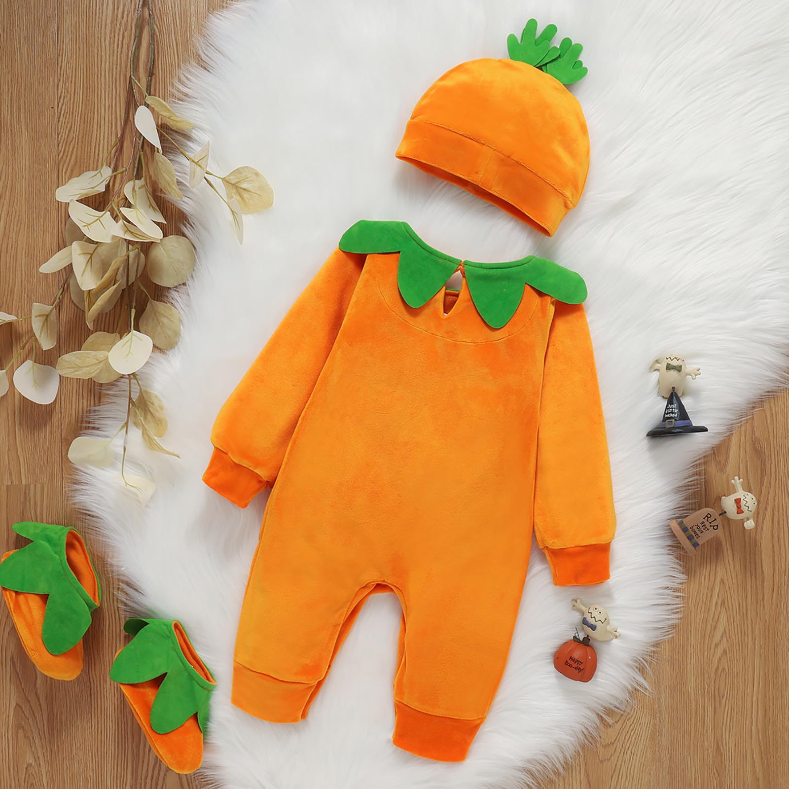 Disfraz Halloween Bebe Disfraces de Calabaza Niño y Niña Mono Bebé + Zapatos + Sombrero Calabaza Lindo Pijama Fantasia Halloween Bebe 3-24 Meses Ropa Recien Nacido de Manga Larga para Carnaval