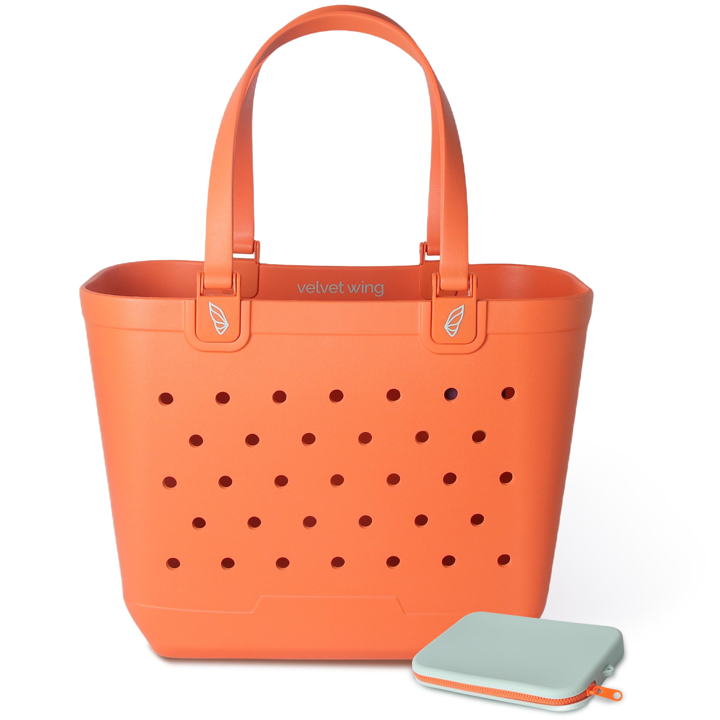 Velvet Wing Large Rubber Beach Tote Bag – Waterproof Rubber Tote Bag with Holes for Sand-Free Beach Days, Pool & Travel