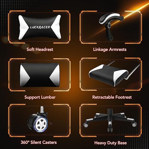 Miniatura 4 de LUCKRACER Silla para videojuegos, sillas de videojuegos, silla de computadora para juegos con reposapiés, 350 libras, silla ergonómica de oficina,