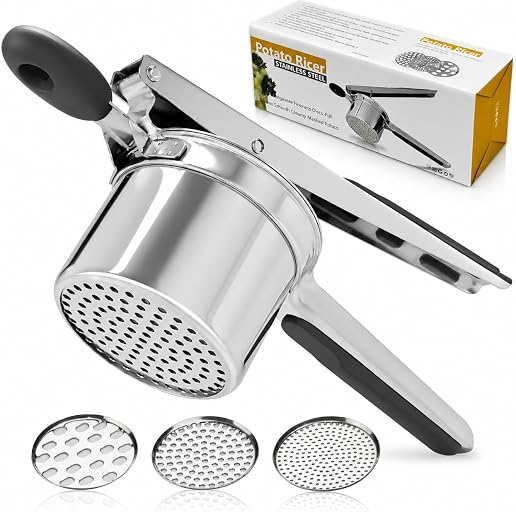 Potato Ricer Potato Masher Spaetzle Maker Potato Press for Kitchen | 15oz Potato Ricer Heavy Duty Stainless Steel 3 Interchangeable Discs with Silicone Handle Kitchen Tool for Kitchen
