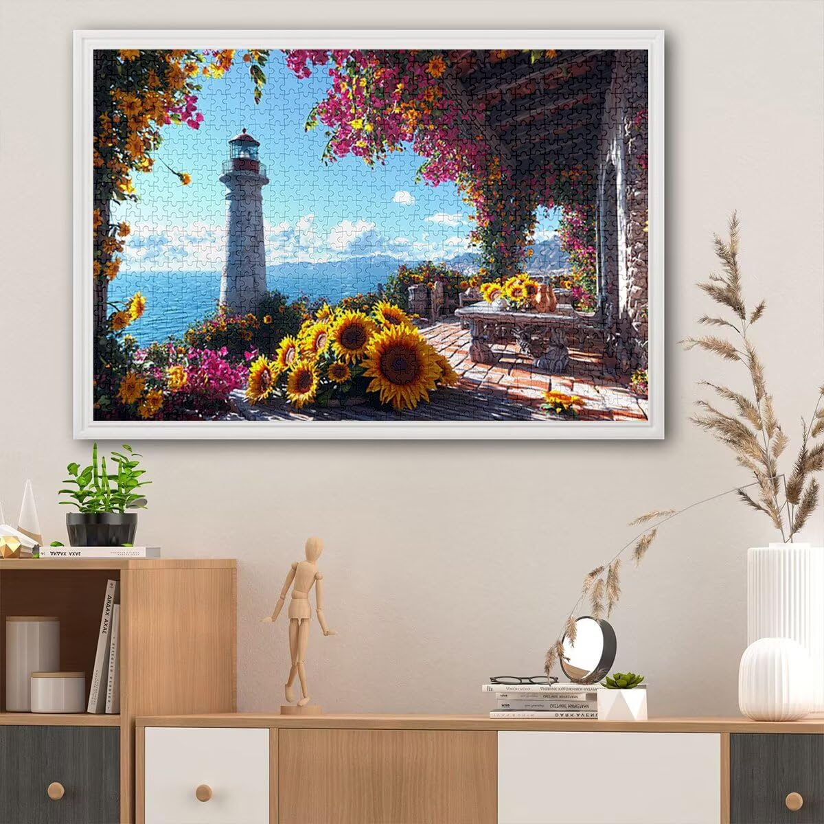 Puzzle 2000 elementów, latarnia morska, słonecznik, puzzle dla dorosłych, drewniane puzzle dla dorosłych, wymagająca łamigłówka, gra logiczna dla całej rodziny, drewniane puzzle, dekoracja salonu