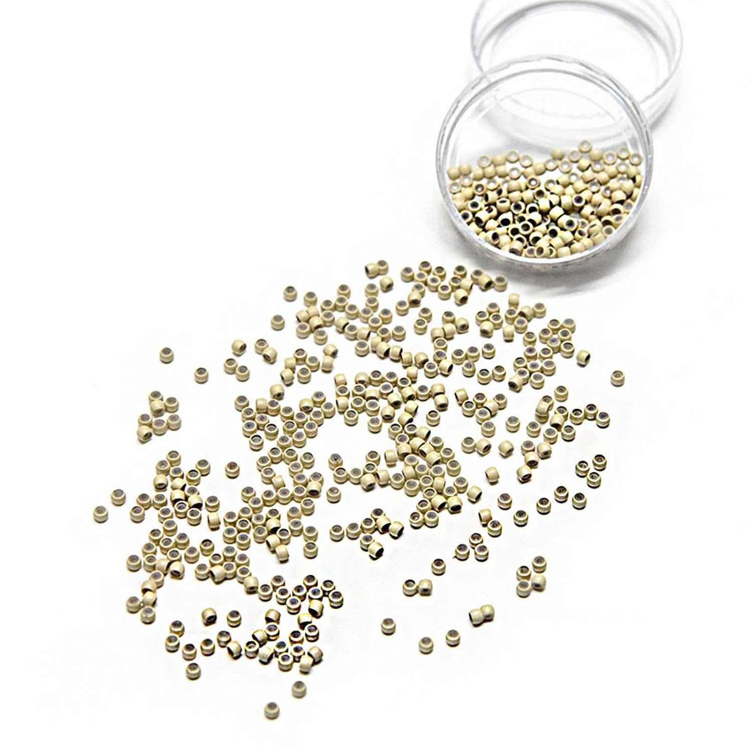 ​SagaSave 500Pcs Hair Extentions Micro Rings Links Beads, 5mm MicroLink Beads Hair Extensions Tool, Silicone Lined Beads for Human Hair Feather Extensions-Beige