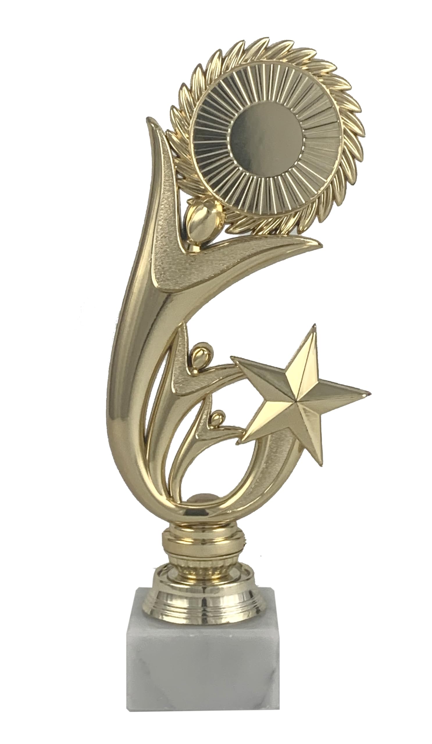 Trofeo portadiscos Hombres alzando Premio y Estrellas Dorado