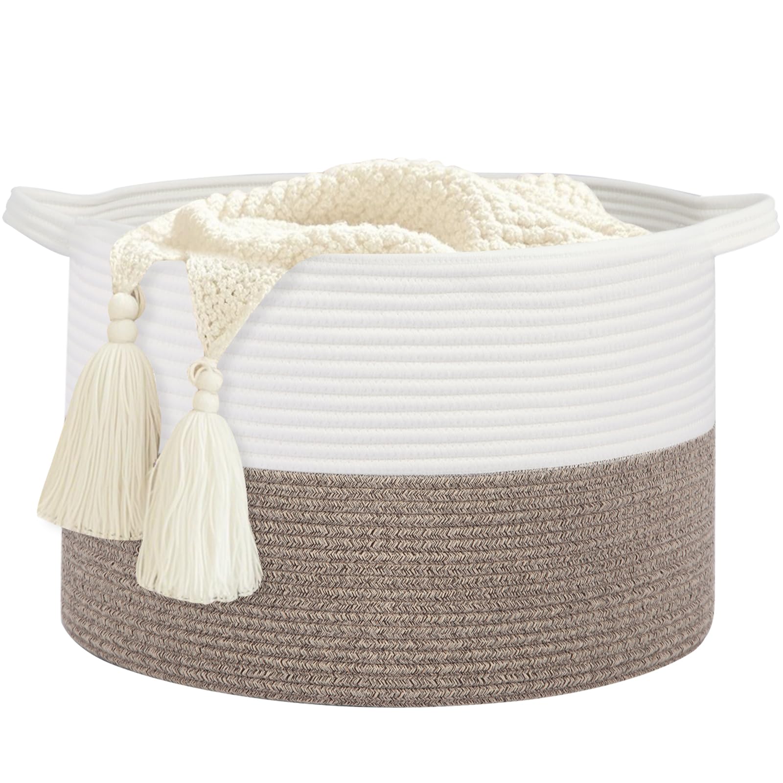 HOBASKET Large Laundry Basket 22''x14''Woven Cotton Rope Baby Blanket Basket for Living Room Girl Laundry Hamper Toy storage Baby basket Nursery