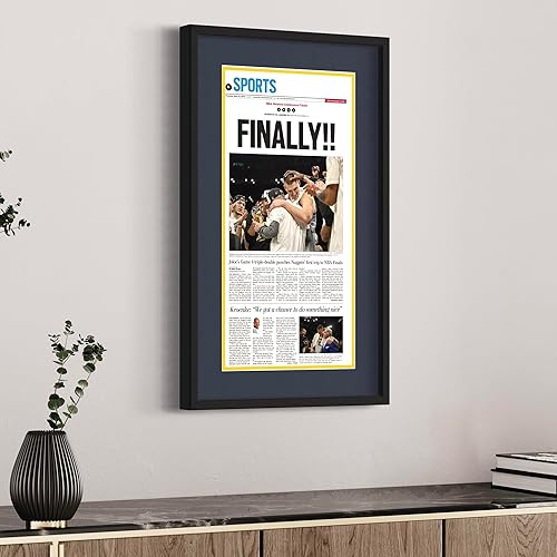 Miniatura 2 de 11x22 Frame for Newspapers (Black)  Acid Free Midnight Blue Navy on Yellow Double Photo Mat  UV Resistant Picture Frame Grade Protective Acrylic