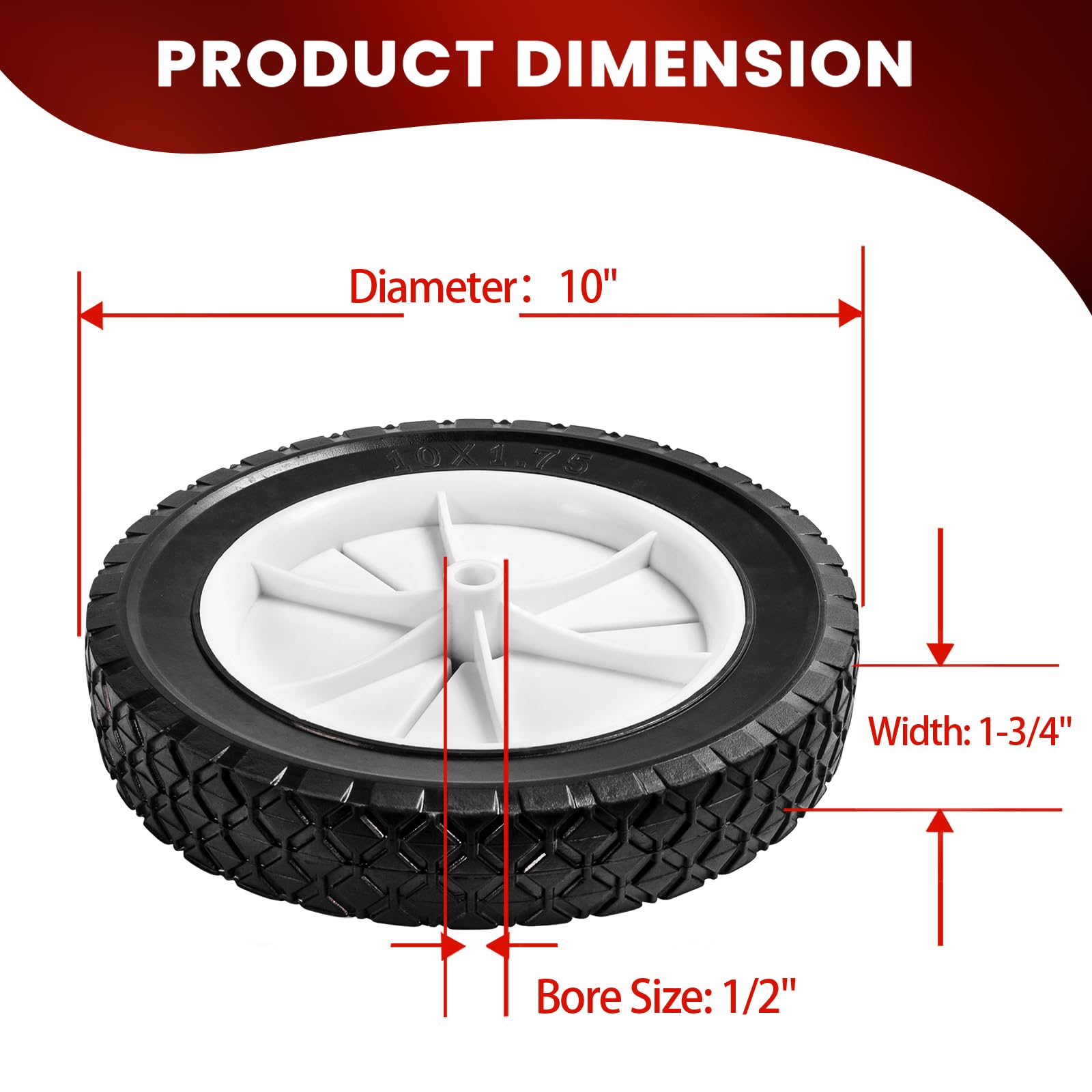Rueda de goma para cortacésped de 10 pulgadas que sustituye a Oregon 72-110, rueda de plástico, neumáticos semipeumáticos, carritos utilitarios 10 x 175, paquete de 2