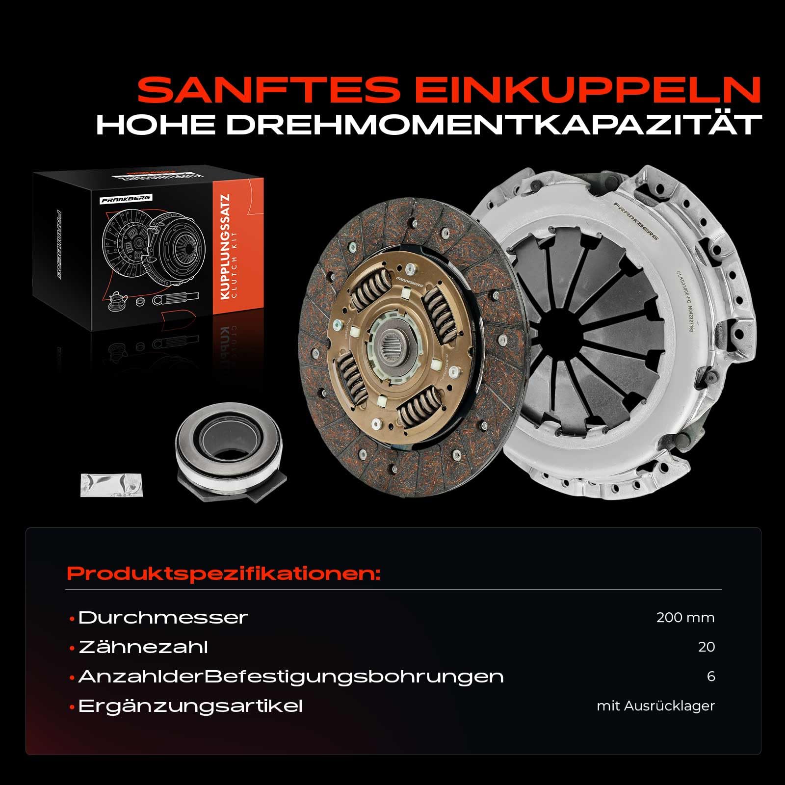 Kit Frizione Completo Frankberg - Compatibile Con Fiat Panda, Punto, 500, 500L, Lancia Ypsilon, Alfa Romeo Mito (Motori 0.9L, Anni 2010-2023)