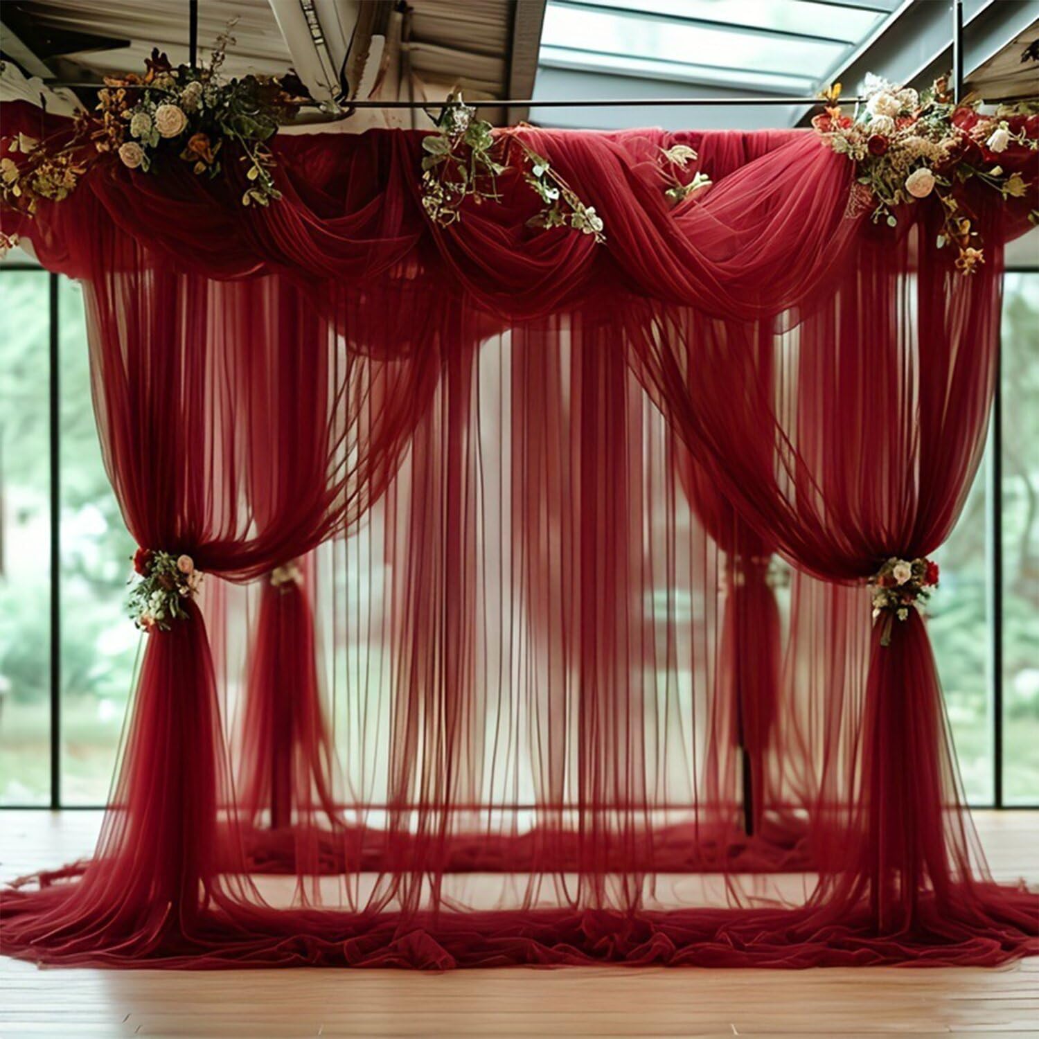 Ghope Dwarsbehang, vrije handdecoratie, transparant, 160 x 600 cm, voile gordijn, decoratie, bruiloftsboog, tule voor fotografie, bruiloft, feest