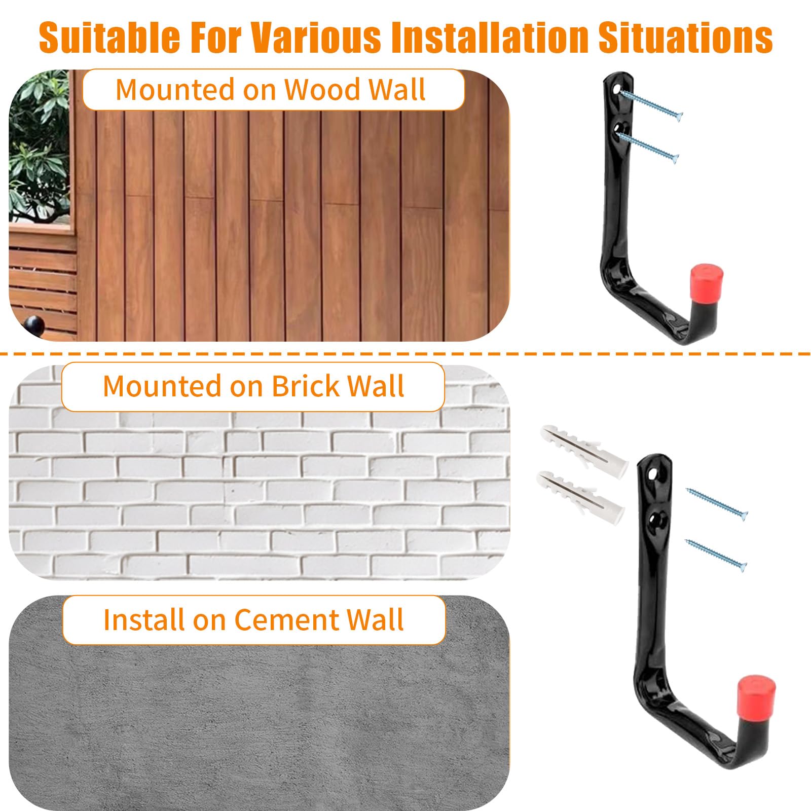 Garage Storage Hooks, 6 Pcs Heavy Duty J Hooks, Wall Mount Steel Organizer For Garden Tools, Bags, Hoses, Ladder, Sports Equipment