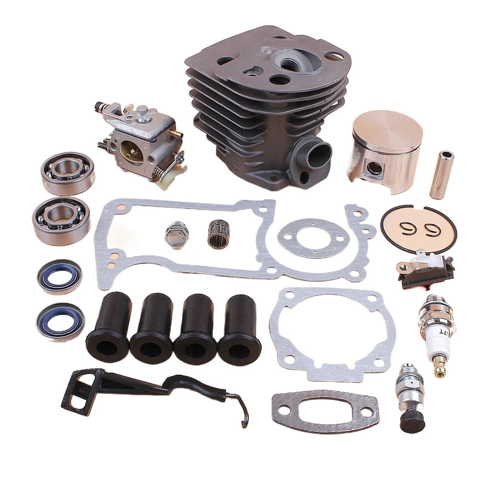 Compatible con motosierra Husqvarna 55 51, tapón de compresión de liberación, pistón de cilindro de 46 mm, carburador, amortiguador AV, kit de juntas de varilla de estrangulación.