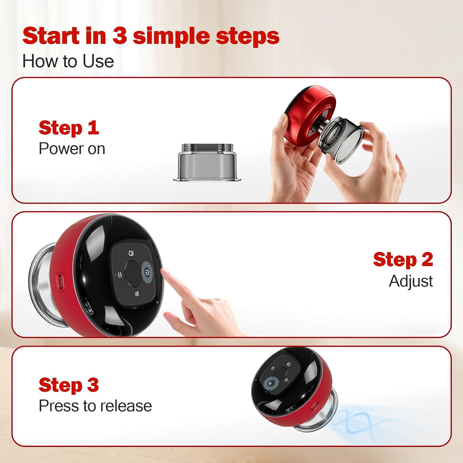 Electric Cupping Device, Cordless Cupping Massager with 12 Heat Levels, 12 Suction Levels, One-Touch Pressure Release, Red Light Feature, 1800mAh Rechargeable (1 Pack)