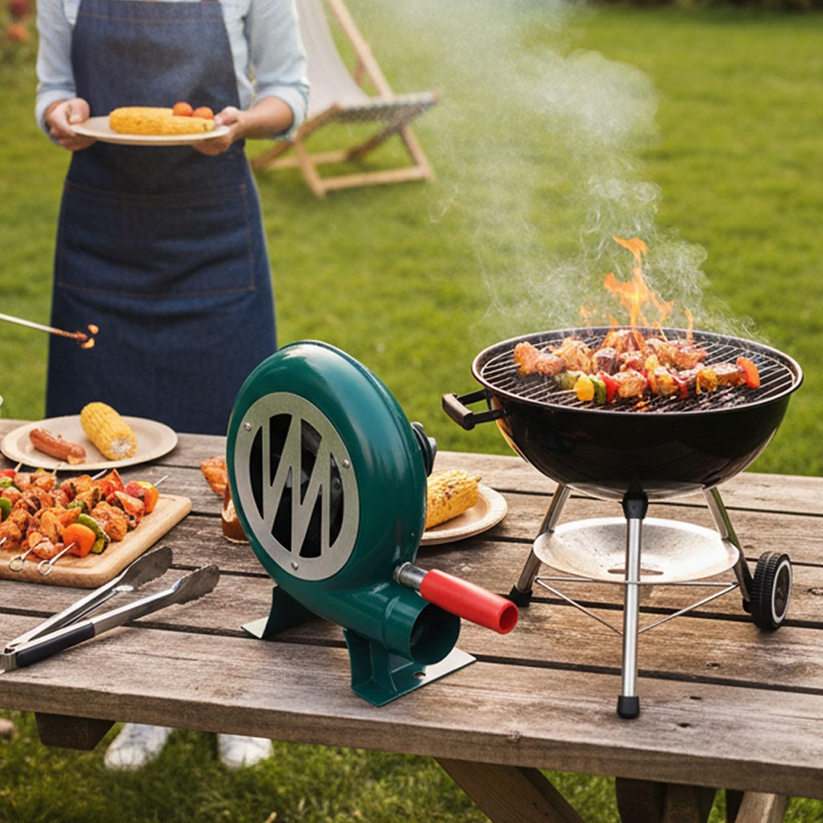 Ventilador de manivela manual para estufa, camping y barbacoa al aire libre