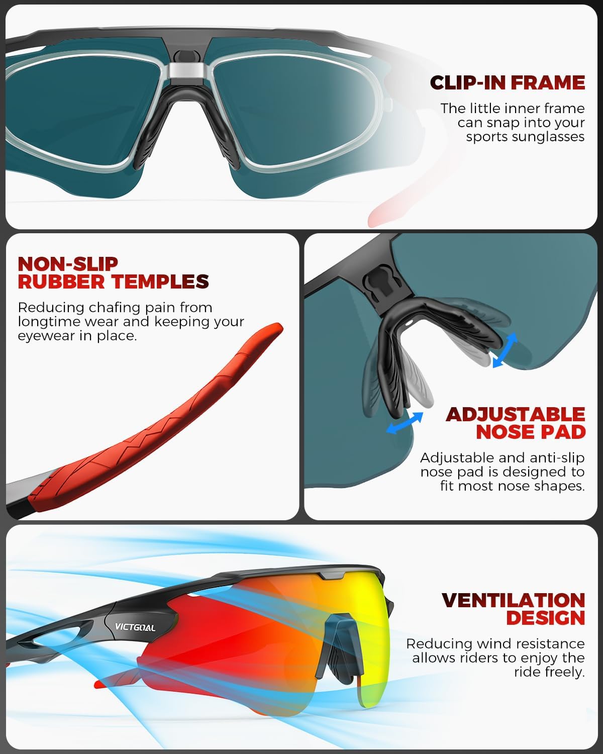 VICTGOAL Cycling Glasses for Men Women with Polarized Lenses UV Protection Cycling Sunglasses TR90 Frame for MTB Bike Glasses - Image 5