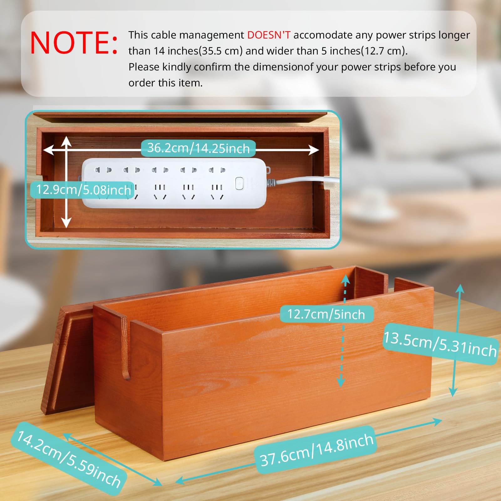 Caja organizadora de cables grande, caja organizadora de cables de madera para escritorio, suelo, oficina para ocultar cables de extensión, rayas eléctricas, protectores de sobretensión, cargadores