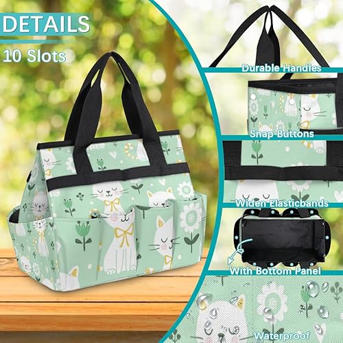 Miniatura 5 de Animal Cat Flower Garden Tool Tote Bag for Women Men Gardening Tool Storage Bags with 10 Pockets Standable Garden Home Tool Kits Organizer for