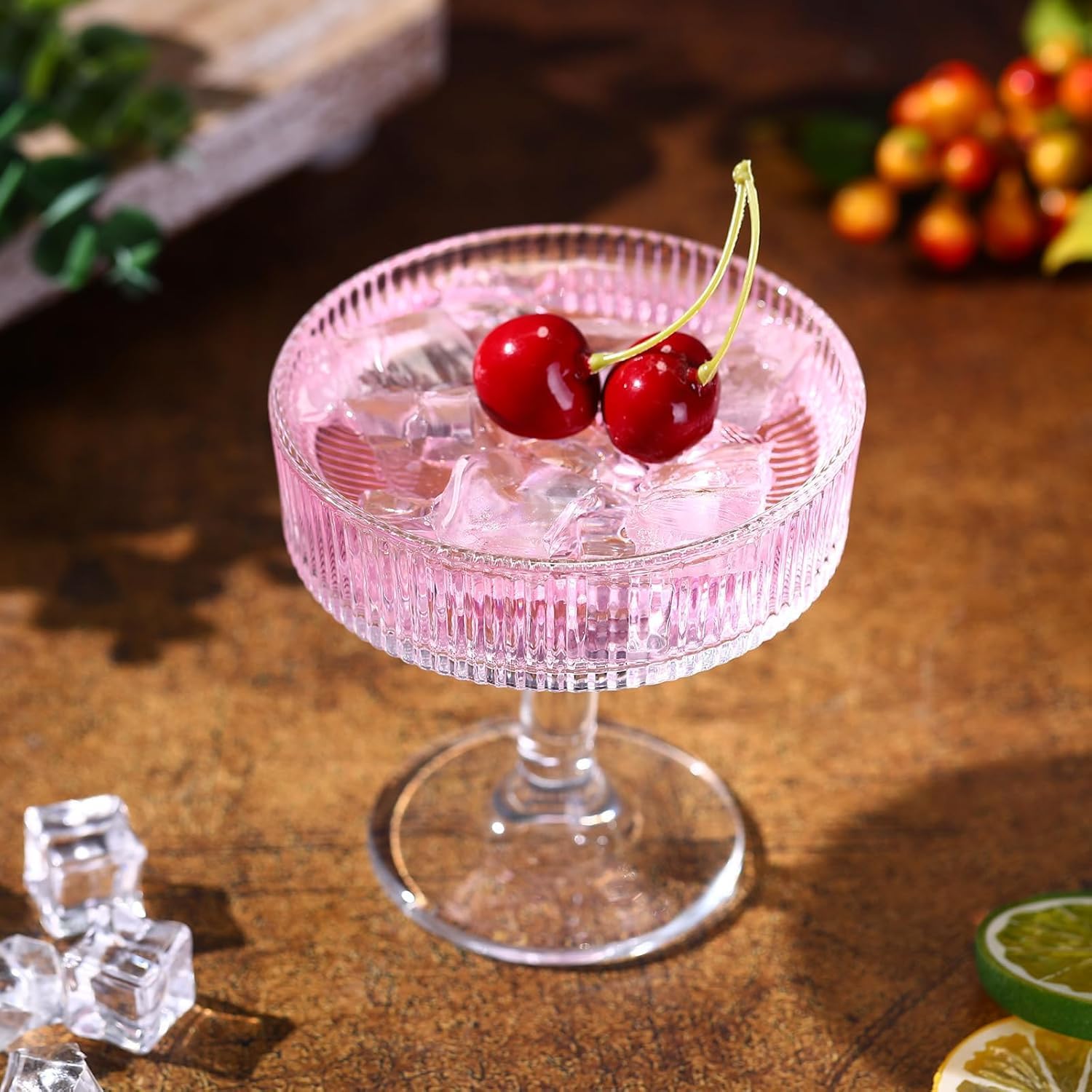VIHANCO Ribbed Coupe Glasses, Set of 6, 200ml Crystal Clear Cocktail Glasses, Vintage Fluted Design for Martini, Champagne and Wine 2