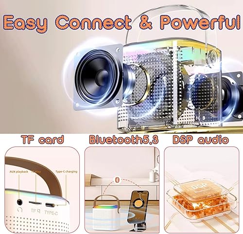 Miniatura 5 de Kids Karaoke Machine with 2 Wireless Microphones,Portable Bluetooth Karaoke Speaker for Kids Girls Boys 2 3 4 5 6 7 8 9 10 12 Year Old Girls Gift