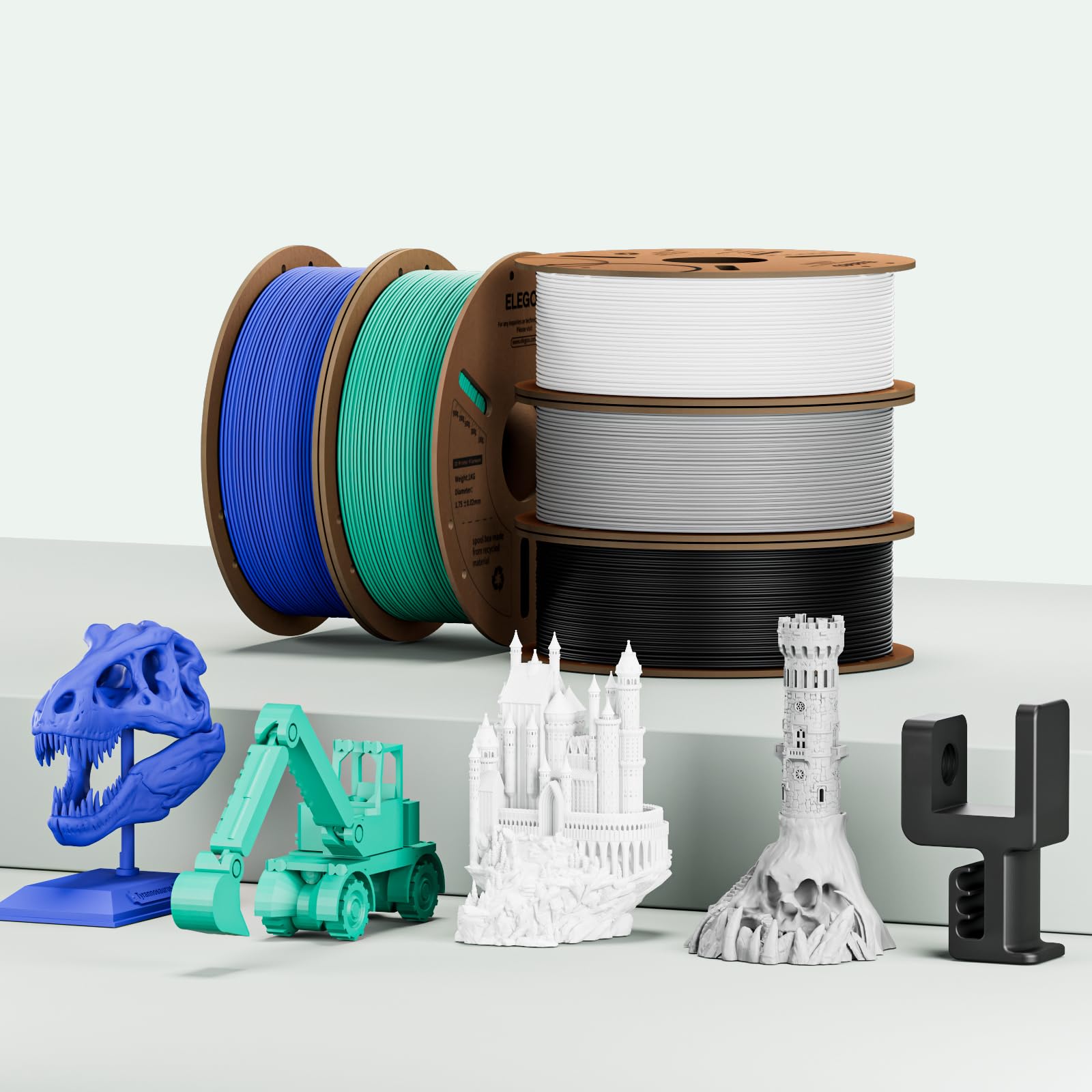 ELEGOO 1,75mm ABS Filament Blanc 1KG & PLA Filament Rouge 1KG