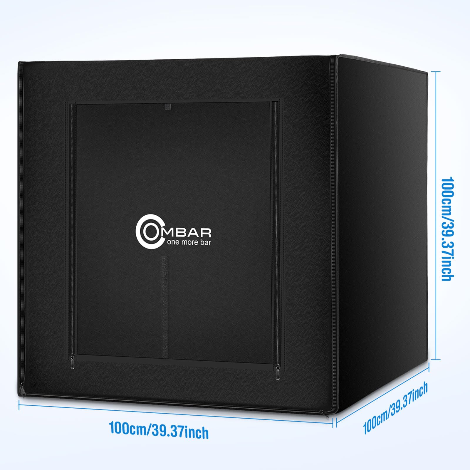 OMBAR Caja de Luz Estudio Fotográfico Portátil 100x100x100cm Caja de Fotografía con 4 Tiras Panel 384 Cuentas LED Luz Estidio Fotográfico con 5500K-6000K 3 Fondos de Fotografía(Negro Blanco BLU)