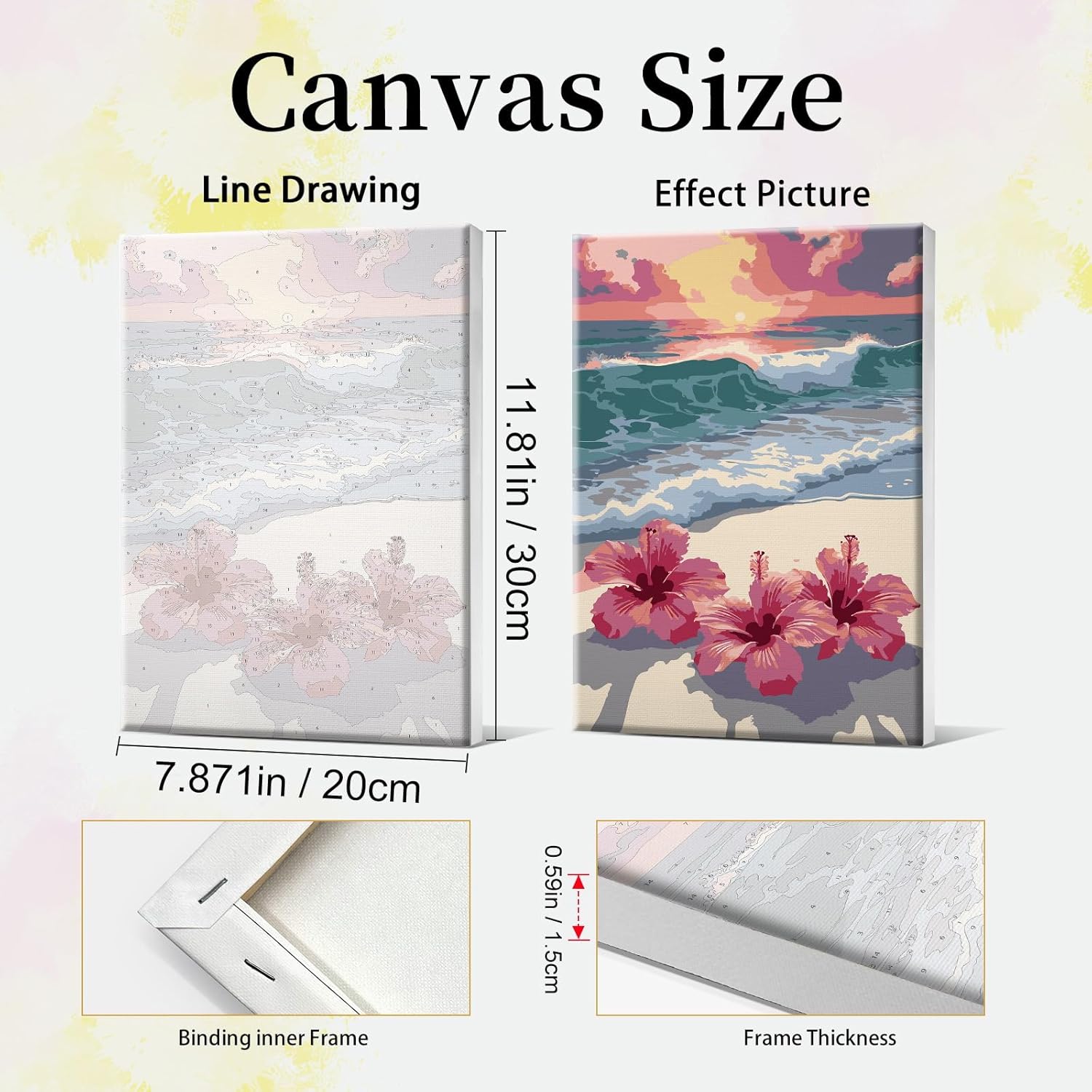 JOOZ 4 Pack Paint by Numbers Kit for Adults with Frame Beach Sunset Paint by Number with Easel DIY Flowers Adult Paint by Number Kits Framed Canvas Oil Painting Kits for Home Wall Decor 8x12 Inch