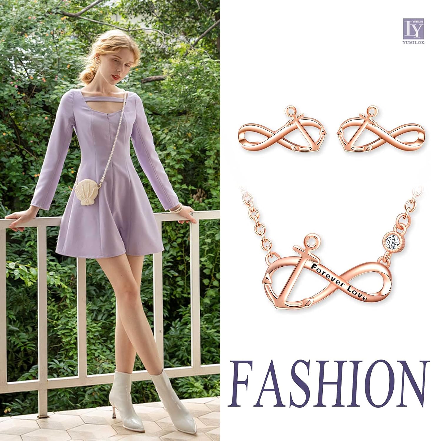 Yumilok Sterling Silver Jewelry Sets–Infinity Anchor Necklace Earrings for Women White Gold Plated Pendant Necklace Jewelry for Teen Girls Friends Mom Birthday Bridesmaids Wedding Mothers Day Gifts - Image 5