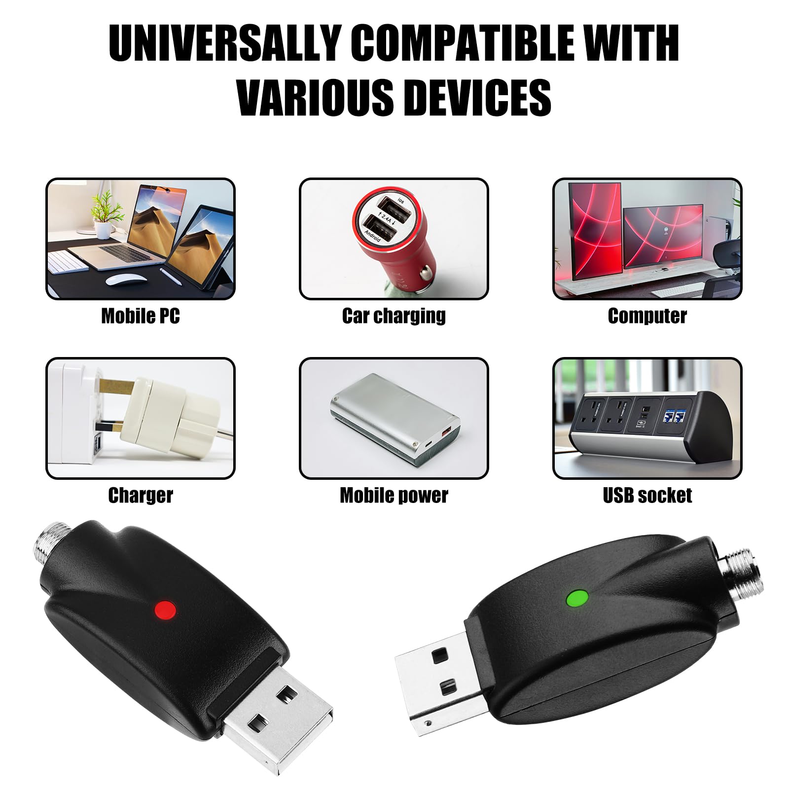 4pz Adattatori per Cavi di Ricarica USB Intelligenti con Indicatore LED, Caricabatterie con Protezione da Sovraccarico Cavo Adattatore USB Caricabatterie con Filettatura per Più Dispositivi