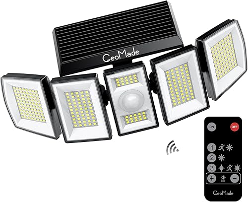 Bright Solar Flood Lights Outdoor Waterproof Dusk to Dawn, Powered Security Spot Lighting, Motion Sensor Lamp for Yard Outside House Patio Backyard