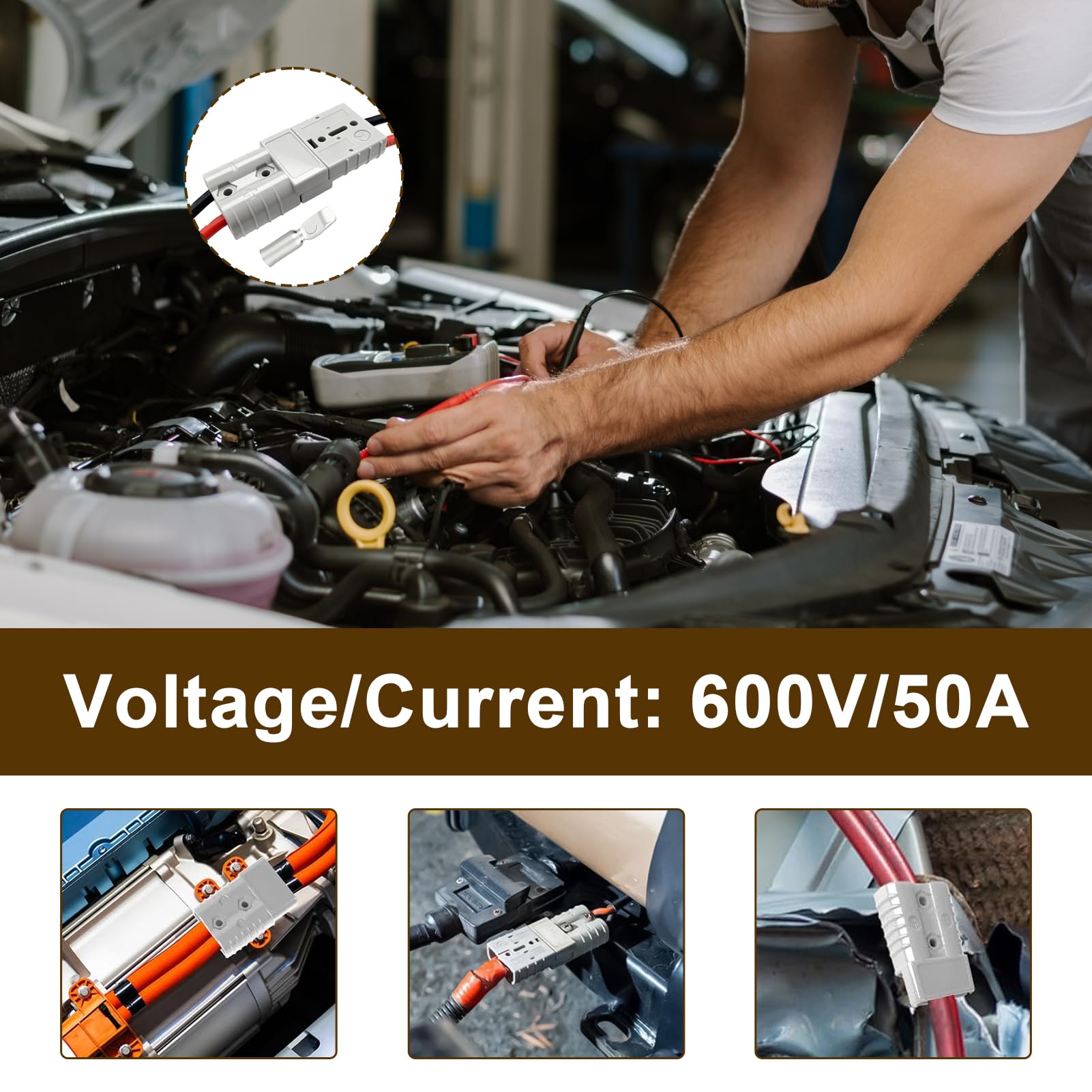 Anderson 4 złącza akumulatorowe 50 A, 600 V, 50 Amp, uniwersalne gniazdo do szybkiego łączenia, z posrebrzanymi końcówkami miedzianymi, modułowymi akcesoriami do podłączenia do samochodu, motocykla