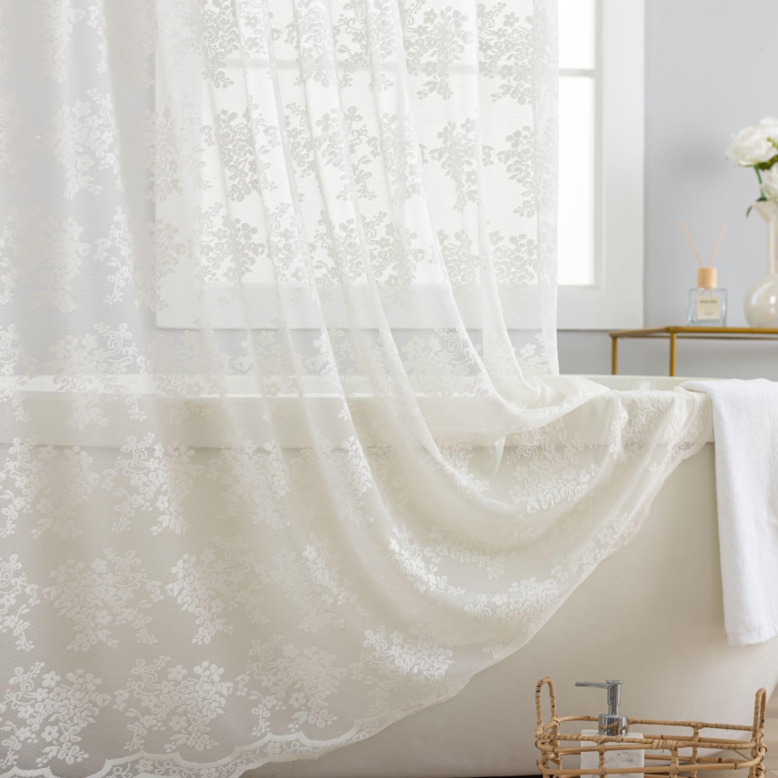 カーテン Decovo & lace curtain Amazon.com: TUDECO Lace Vintage Shower Curtain with Attached