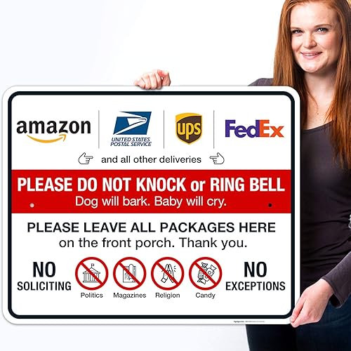 Miniatura 9 de Letrero con texto en inglés Do Not Knock Or Ring Doorbell Dog Will Cry, 10 x 7 pulgadas, aluminio 040, resistente a la decoloración, fabricado en