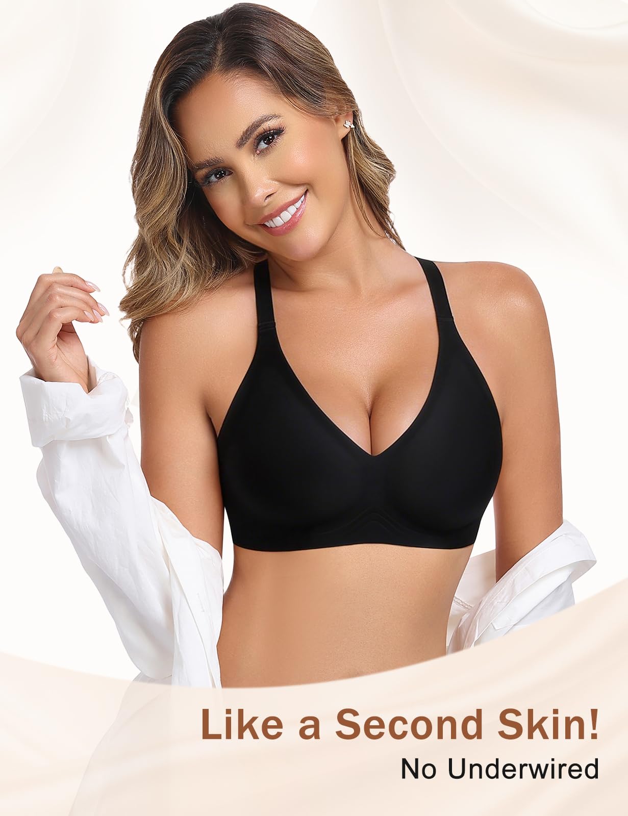 Halter Reggiseno Senza Ferretto Donna, Pizzo Regolabile Spallina a Y Morbido Comodo Imbottito Bralette Push Up Scollo a V Intimo Senza Cuciture