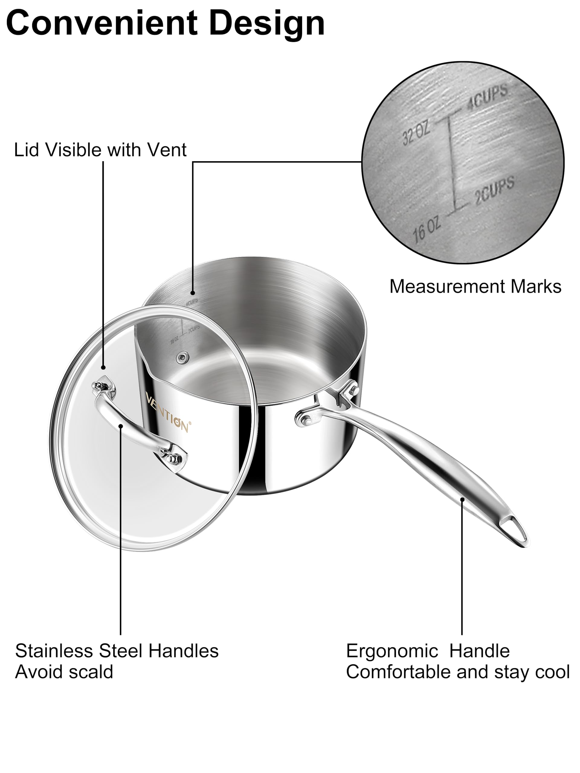 VENTION Stainless Steel Saucepan - 1.4qt -5