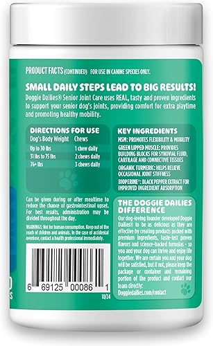 Miniatura 12 de Doggie Dailies, Suplemento avanzado para cadera y articulaciones para perros, glucosamina condroitina, masticables premium para cadera y