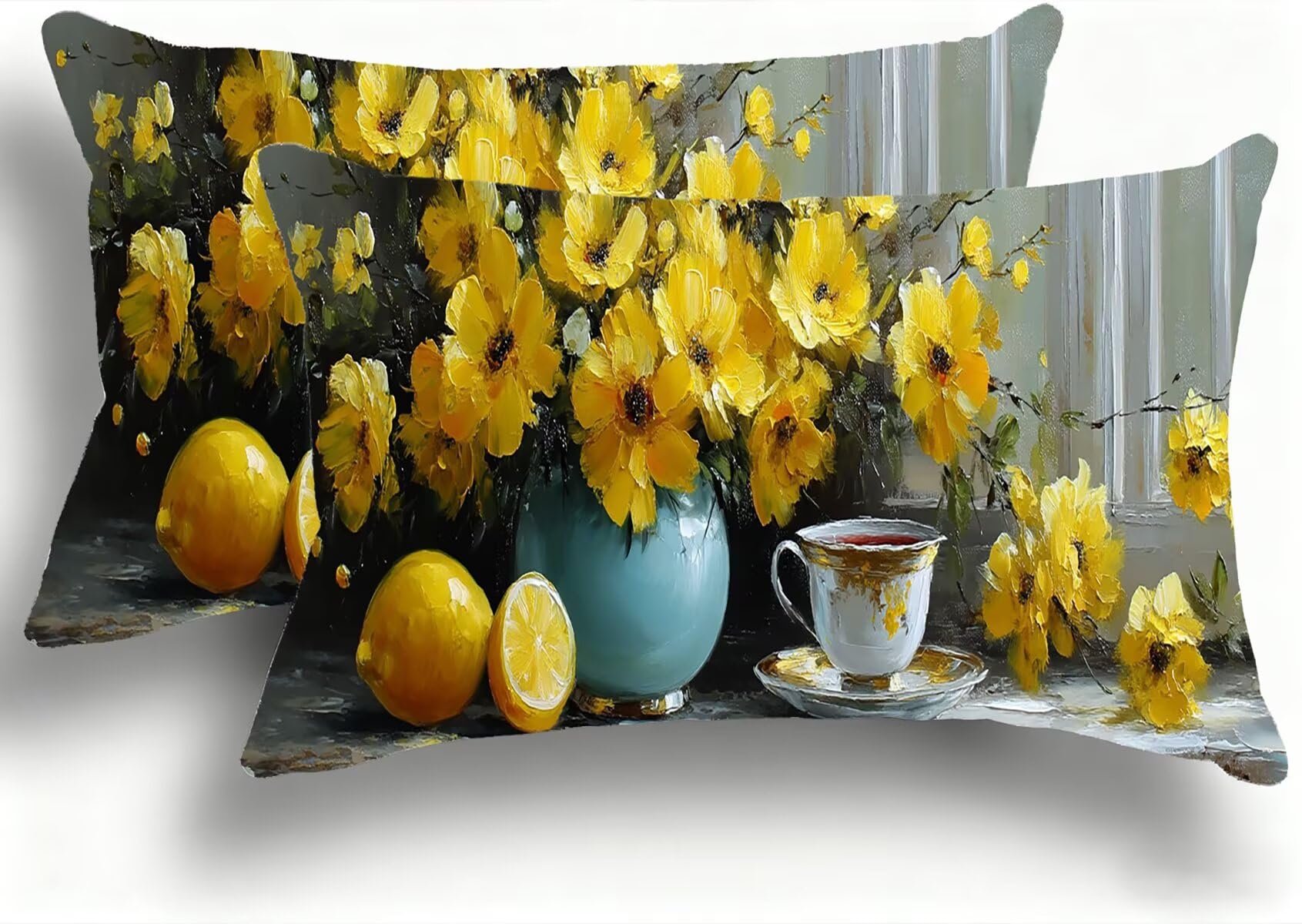 Housse de coussin 35x70 cm velours jaune lot de 2 pour canapé et lit
