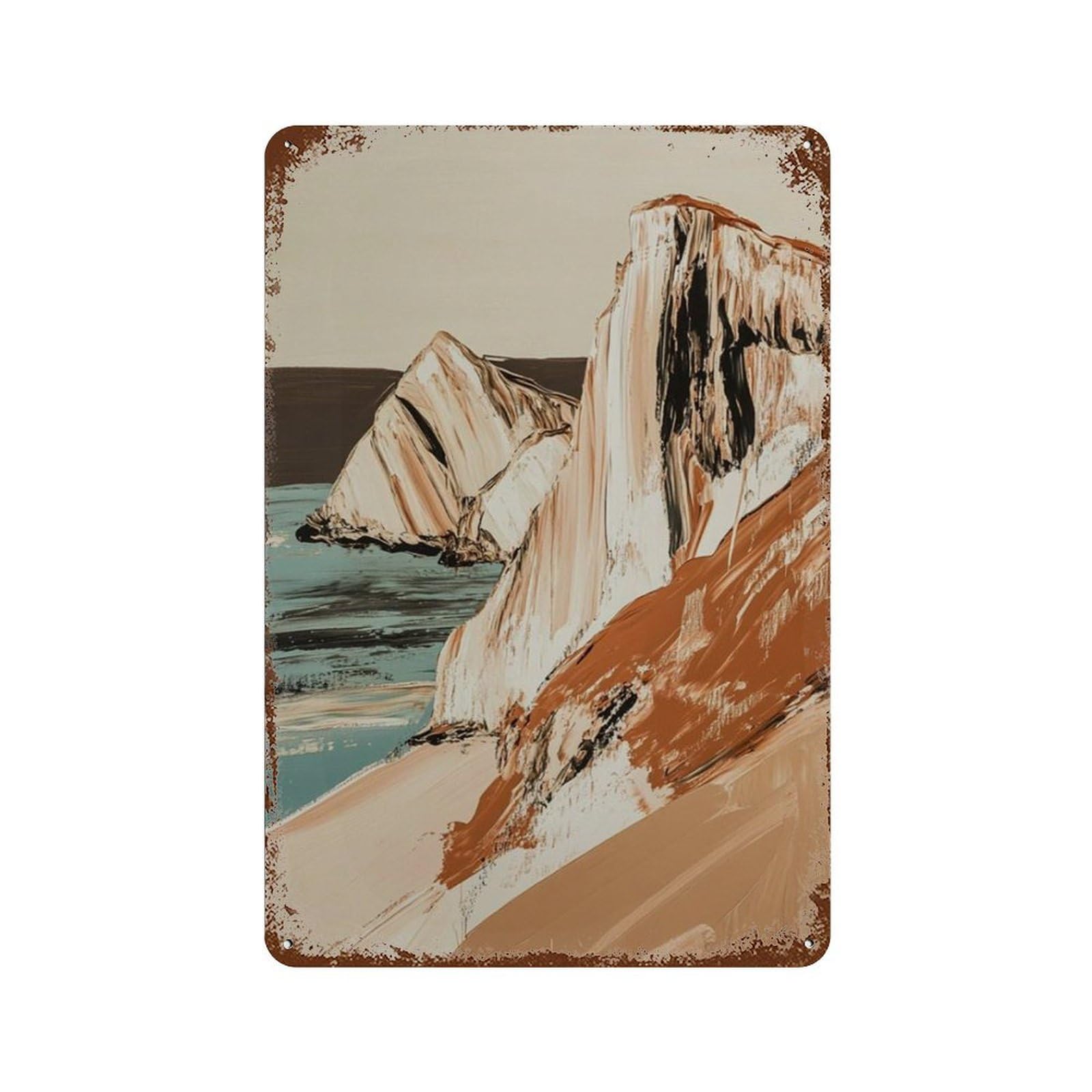 xiaoxiaoshen Abstract Coastal Cliffs Seaside Landscape Modern Beach Painting Neutral Ocean Wall Decor Art Metal Tin Poster Modern Home Decor Art Home Bar Shop Decorations Vintage Sign 30x20cm