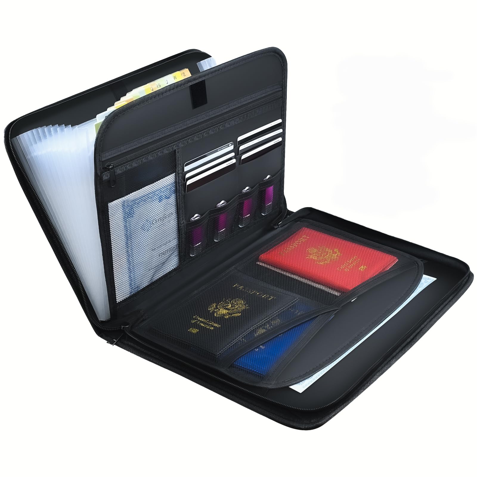 Cartella portadocumenti resistente al fuoco formato A4 con 13 scomparti e cerniera, cartellina multiscomparto resistente all'acqua formato A4, materiale in silicone e vetro, per ufficio, scuola, casa