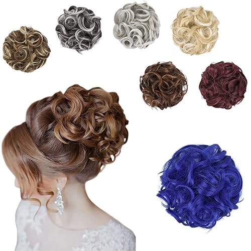 Elaine Extensión de moño grande y desordenado, moño rizado, piezas de cabello sintético ondulado grande con coletero grueso para cola de caballo
