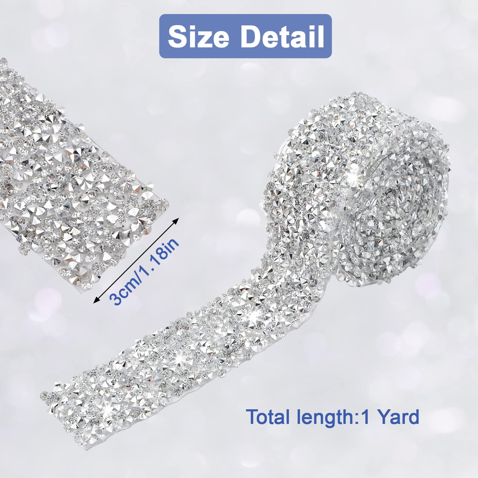 WANDIC Rhinestone Ribbon, 1 Yard Sparkling Crystal Tape Mesh Wrap Ribbon for Wedding Party Baby Shower Decoration, DIY Crafts