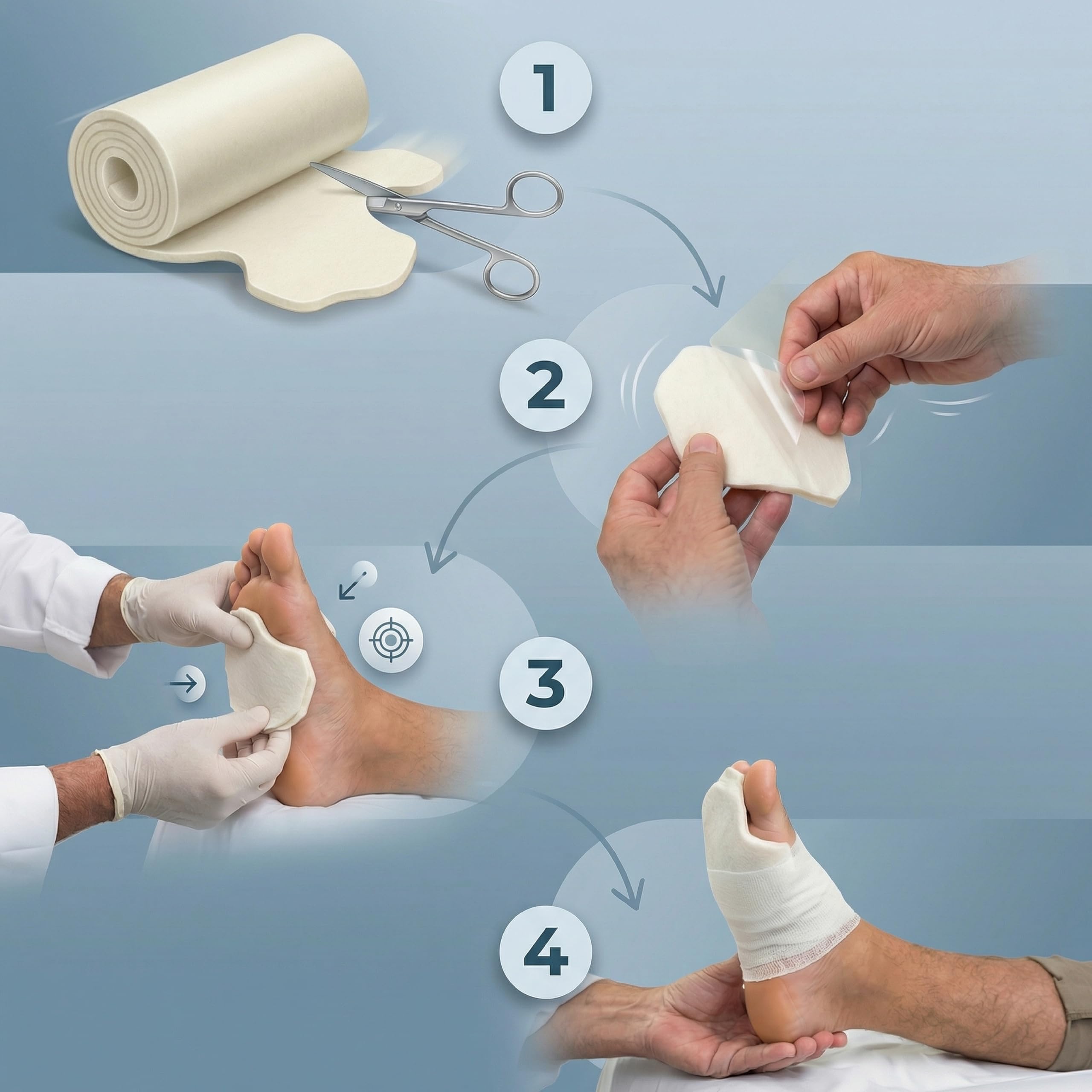 KMINA Fieltro Adhesivo Podología 6 mm, Recortable para Pies, 3 m x 10 cm | Rollo semirrígido de lana y viscosa rayón, superficie suave al tacto, cubre prominencias óseas y zonas sensibles