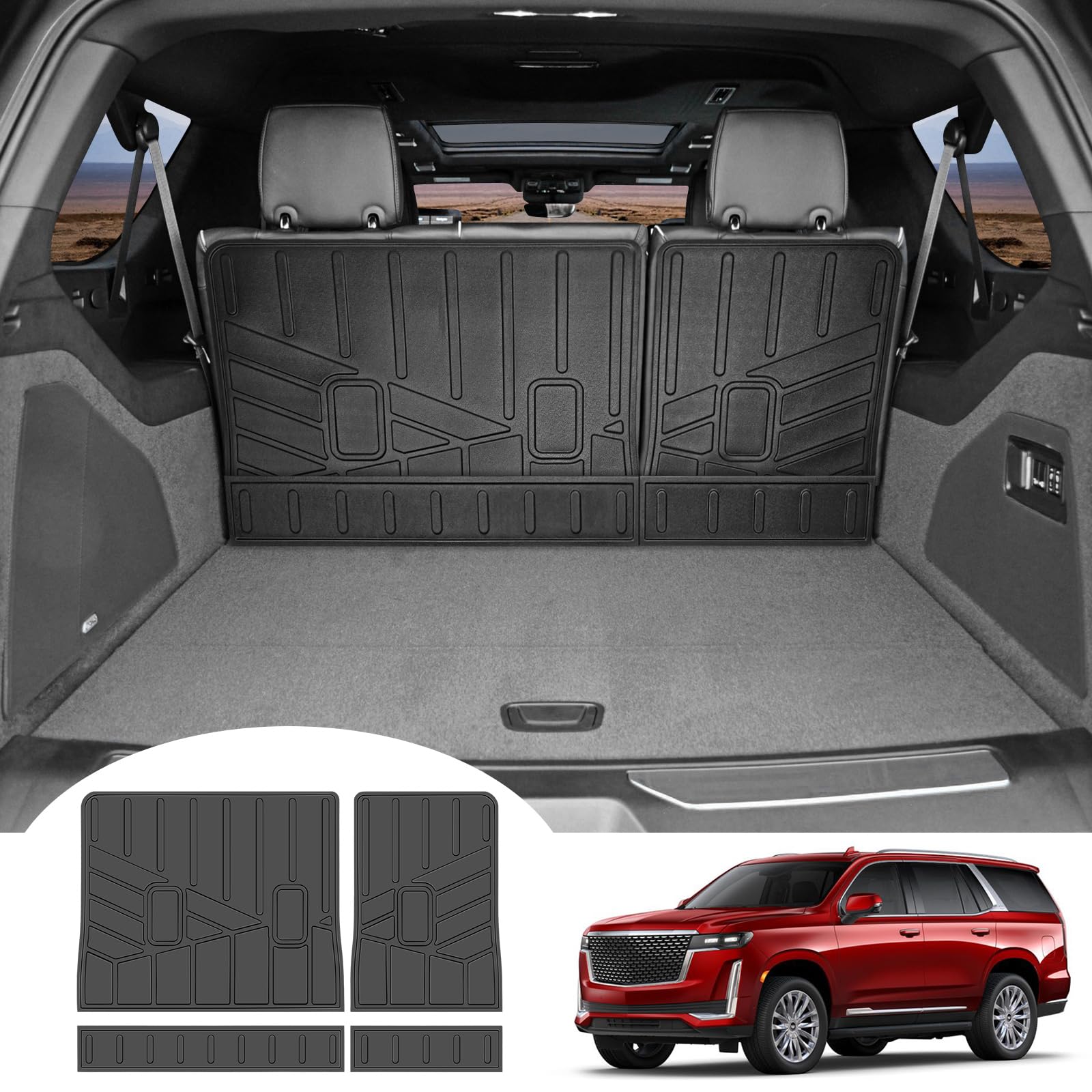 Cargo Liner Fit for 2021-2023 Cadillac Escalade ESV 7 Passenger Cargo Mat All Weather Trunk Mat TPE Seat Back Protector for 2023 Escalade Extended-Length Model Accessories(Backrest Mat)