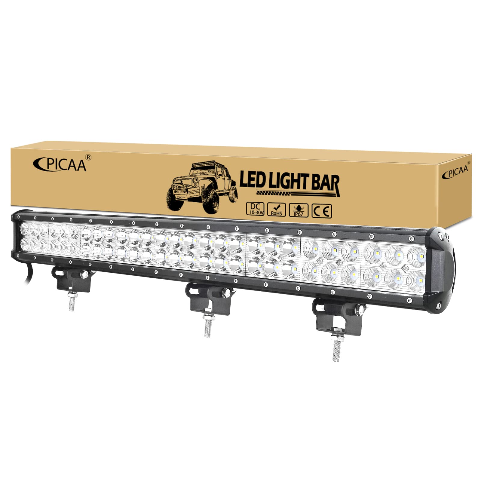 PICAA LED Lichtleiste KFZ, 25 Zoll 162W LED Arbeitsscheinwerfer 12V 24V, 6000K Weiß Lightbar Zusatzscheinwerfer Auto Offroad Beleuchtung für SUV, LKW, 4x4, Traktor, ATV