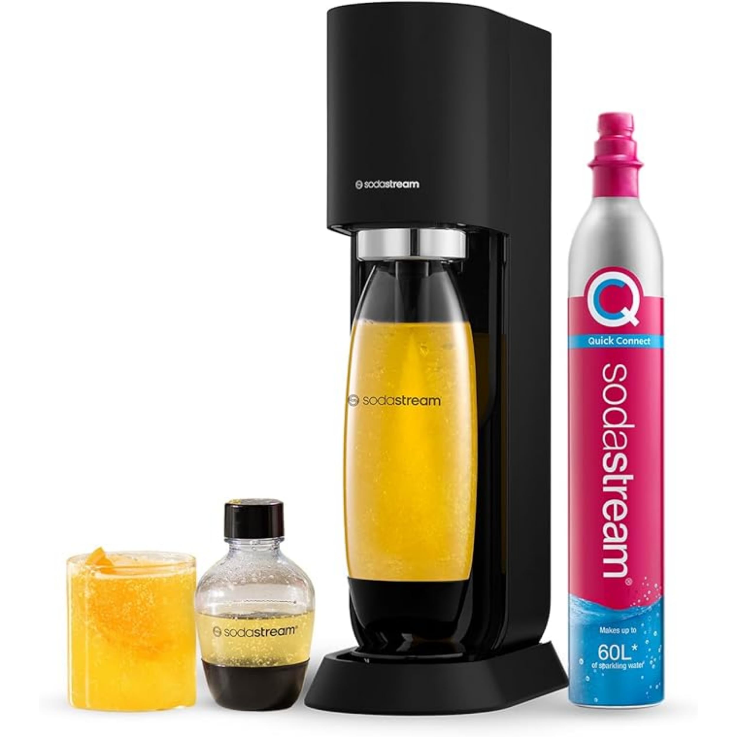 SodaStream MIX™, Sparkling Drink maker & Soda Maker, Carbonates Any Drink, With 1L Dishwasher Safe Carbonating Bottle and 1 CO2 Cylinder/Carbonator, Makes Up To 60L* Drinks, Black